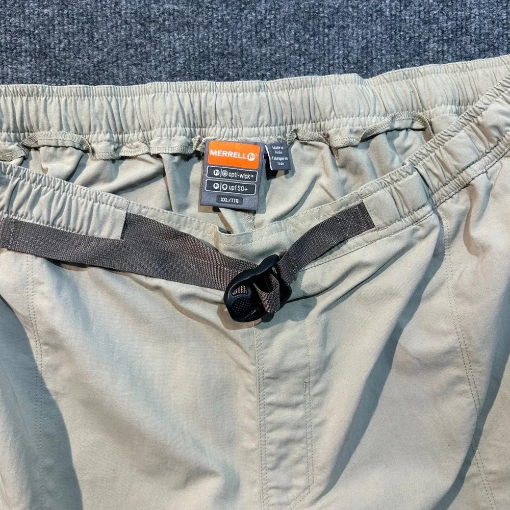 Merrell Mens XXL Opti-Wick Hiking Shorts Khaki Tan UPF 50+ Belted Cargo Outdoor